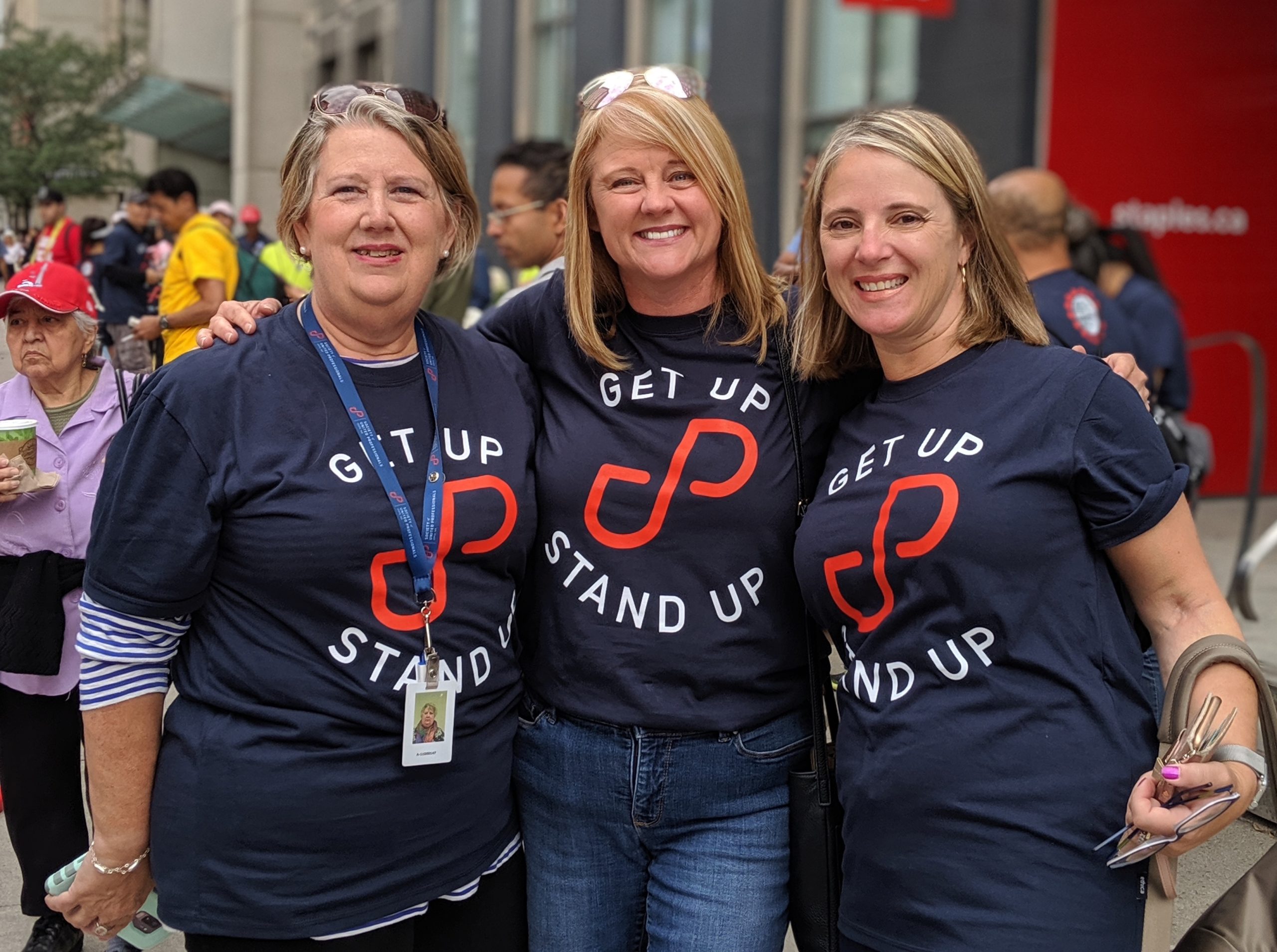 LVP Judith Logan Junop, Secretary-Treasurer Michelle Johnston and LVP Vicki Power at Labour Day 2019